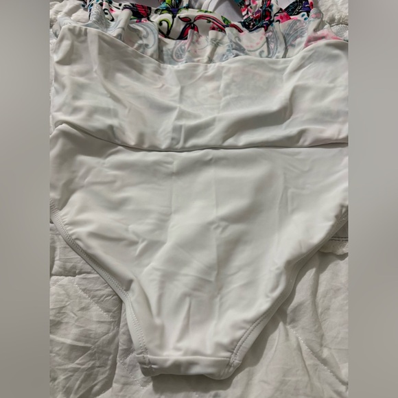 Mazu Swim Colorful Floral One Piece Swimsuit. Ruched Skirt, Wide Straps. - Picture 11 of 16